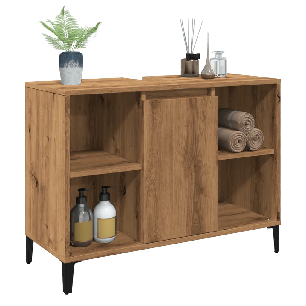 Wastafelkast 80x33x60 cm bewerkt hout artisanaal eikenkleur is nu te koop bij PeponiXL, paradijselijk wonen!