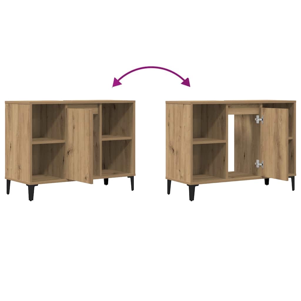 Wastafelkast 80x33x60 cm bewerkt hout artisanaal eikenkleur is nu te koop bij PeponiXL, paradijselijk wonen!
