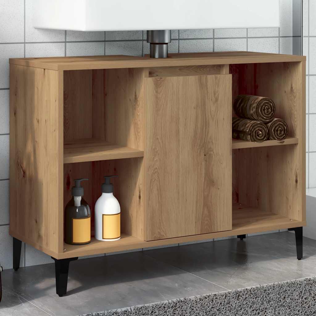 Wastafelkast 80x33x60 cm bewerkt hout artisanaal eikenkleur is nu te koop bij PeponiXL, paradijselijk wonen!