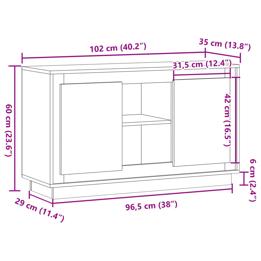 Dressoir 102x35x60 cm bewerkt hout artisanaal eikenkleurig is nu te koop bij PeponiXL, paradijselijk wonen!