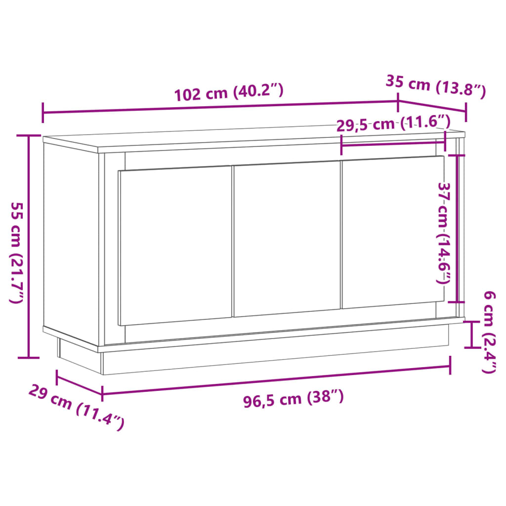 Dressoir 102x35x55 cm bewerkt hout oud houtkleurig is nu te koop bij PeponiXL, paradijselijk wonen!