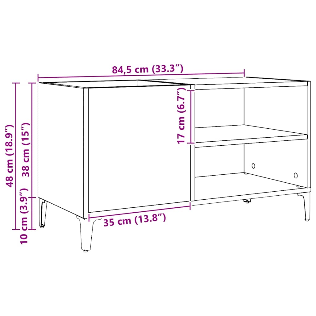 Platenkast 84,5x38x48 cm bewerkt hout artisanaal eikenkleur is nu te koop bij PeponiXL, paradijselijk wonen!