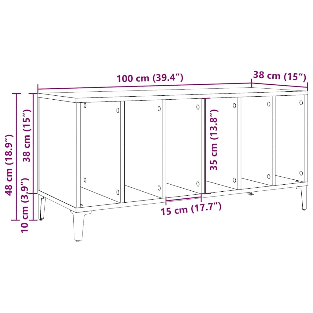 Platenkast 100x38x48 cm bewerkt hout oud houtkleurig is nu te koop bij PeponiXL, paradijselijk wonen!