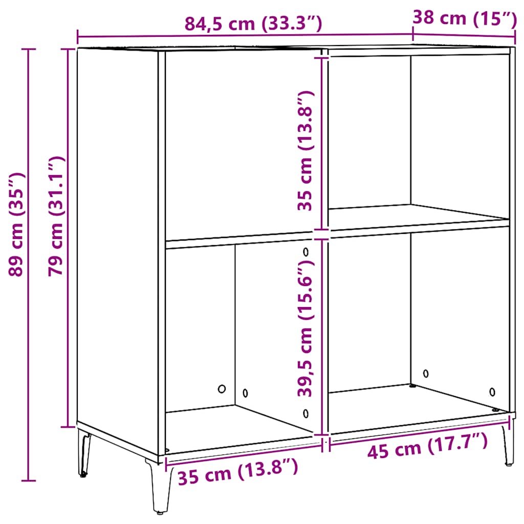 Platenkast 84,5x38x89 cm bewerkt hout artisanaal eikenkleur is nu te koop bij PeponiXL, paradijselijk wonen!