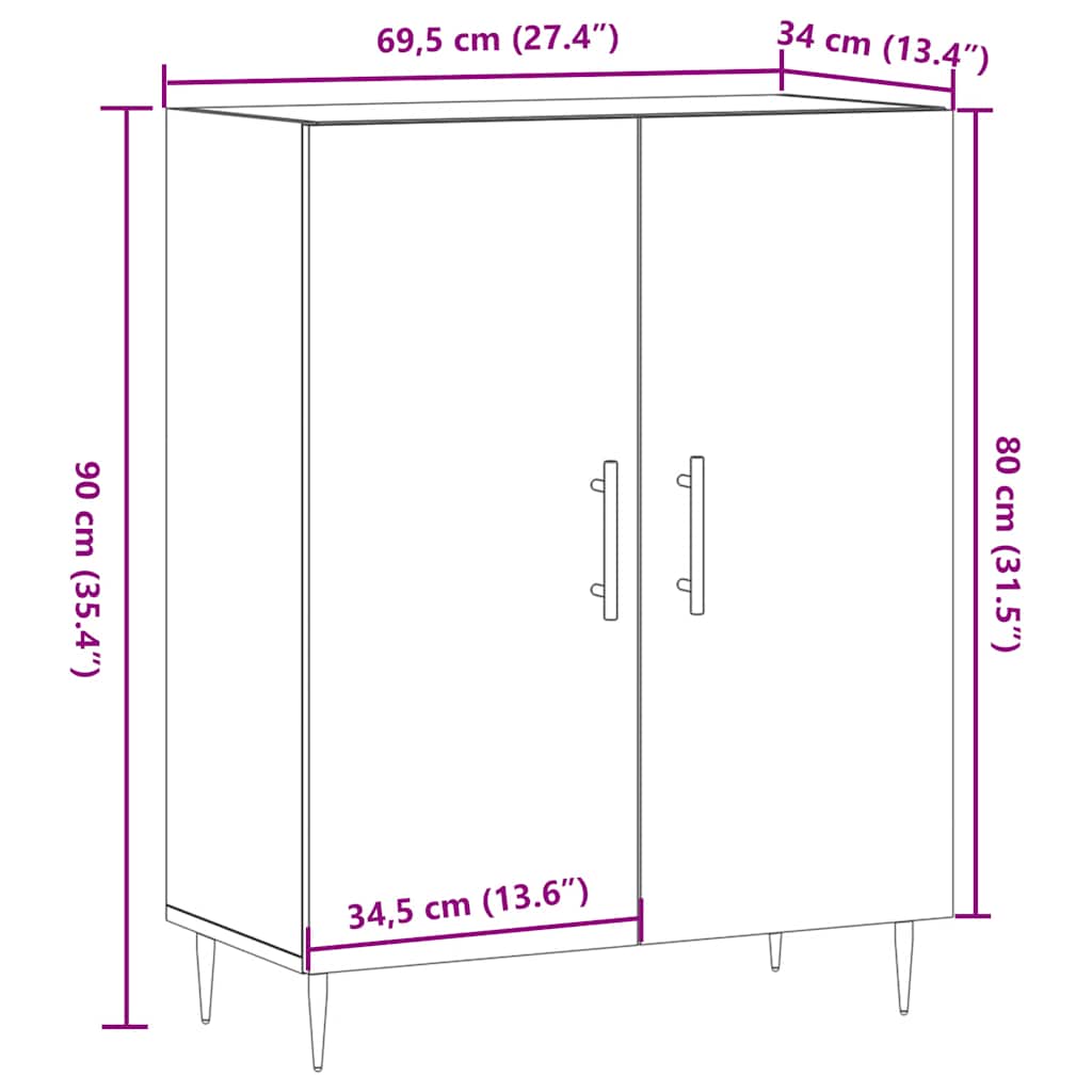 Dressoir 69,5x34x90 cm bewerkt hout oud houtkleurig is nu te koop bij PeponiXL, paradijselijk wonen!