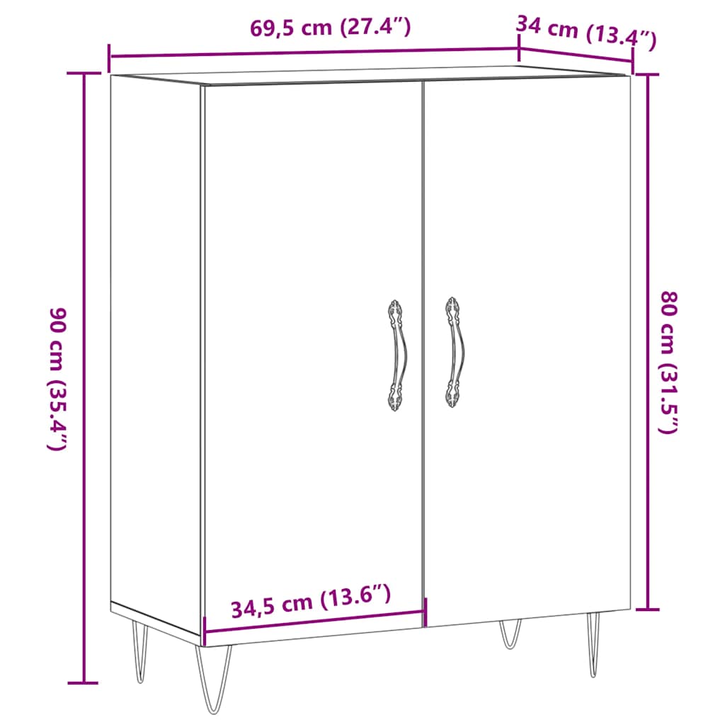 Dressoir 69,5x34x90 cm bewerkt hout artisanaal eikenkleur is nu te koop bij PeponiXL, paradijselijk wonen!