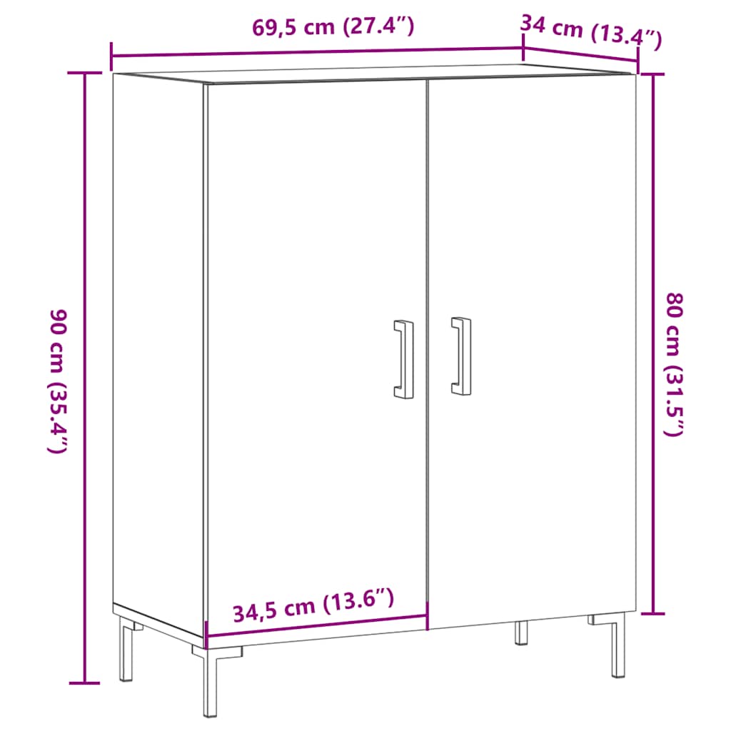 Dressoir 69,5x34x90 cm bewerkt hout oud houtkleurig is nu te koop bij PeponiXL, paradijselijk wonen!