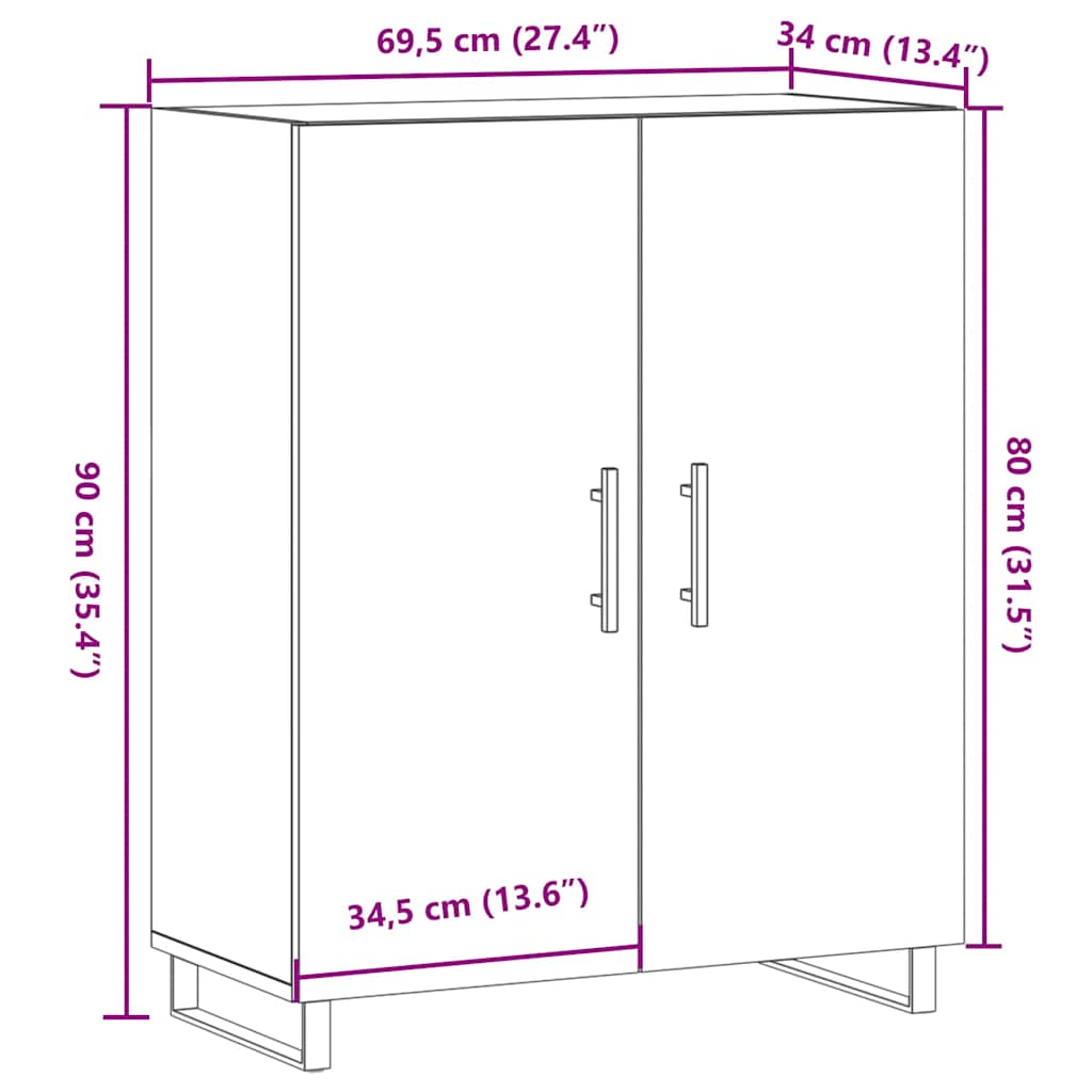 Dressoir 69,5x34x90 cm bewerkt hout artisanaal eikenkleur is nu te koop bij PeponiXL, paradijselijk wonen!