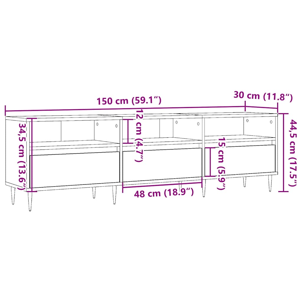 Tv-meubel 150x30x44,5 cm bewerkt hout oud houtkleurig is nu te koop bij PeponiXL, paradijselijk wonen!