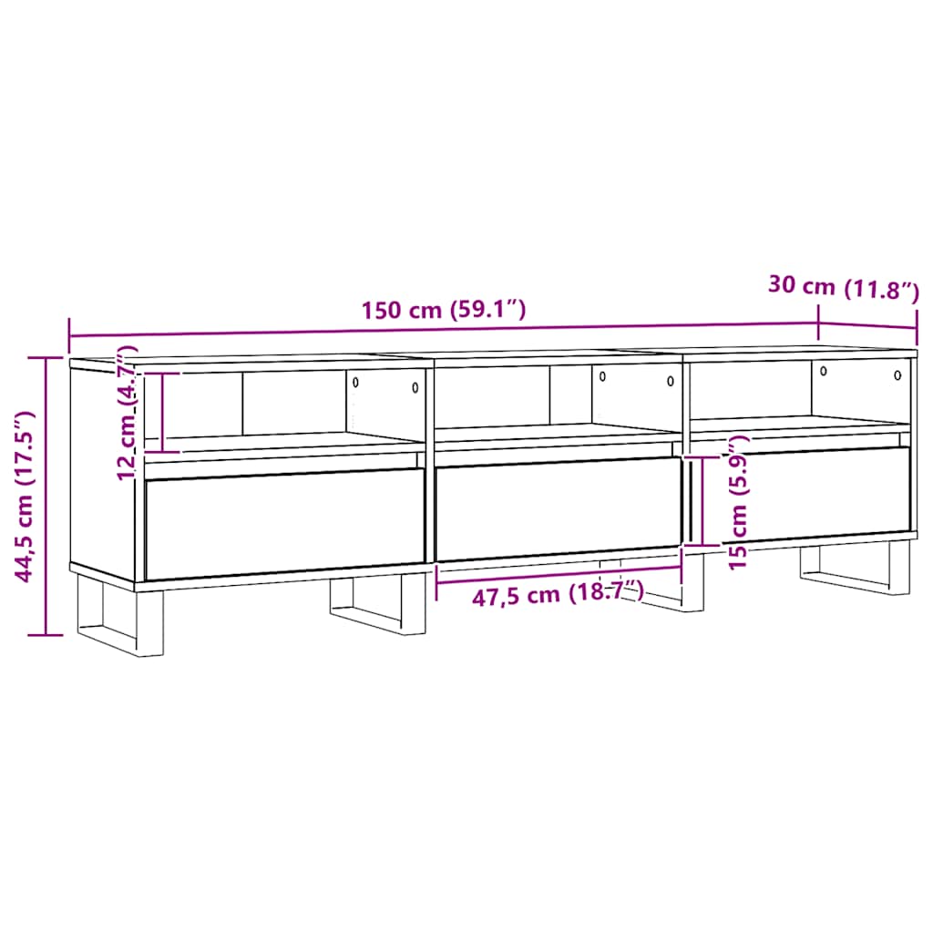 Tv-meubel 150x30x44,5 cm bewerkt hout artisanaal eikenkleur is nu te koop bij PeponiXL, paradijselijk wonen!