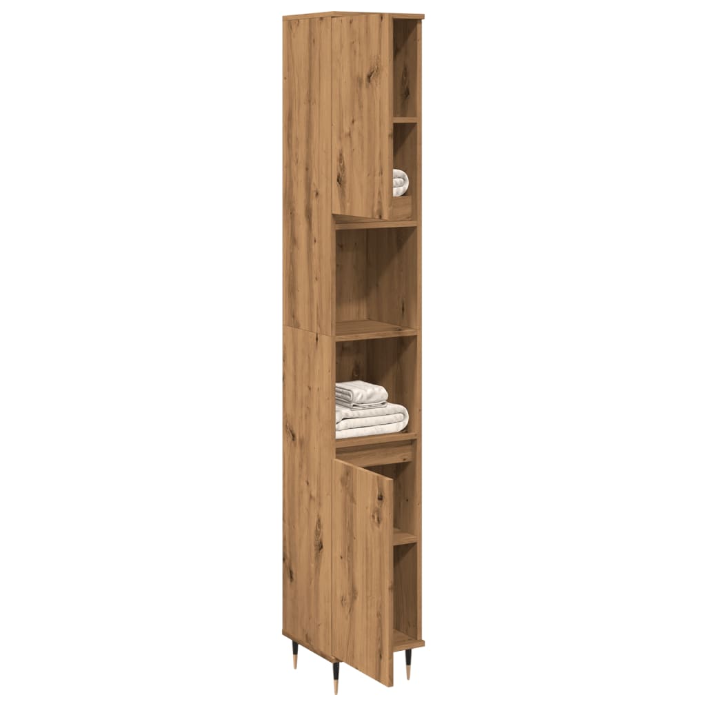 Badkamerkast 30x30x190 cm bewerkt hout artisanaal eikenkleurig is nu te koop bij PeponiXL, paradijselijk wonen!