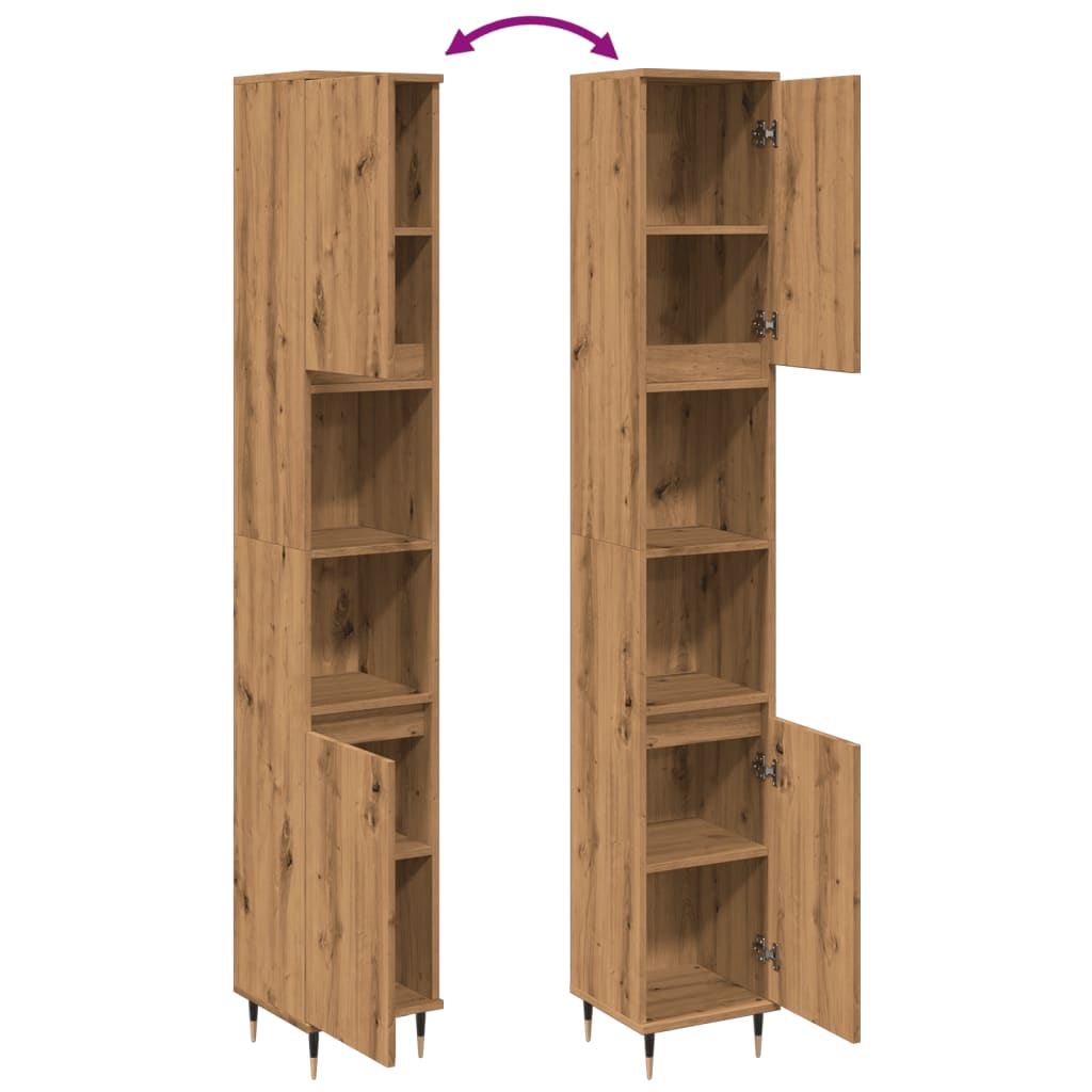 Badkamerkast 30x30x190 cm bewerkt hout artisanaal eikenkleurig is nu te koop bij PeponiXL, paradijselijk wonen!