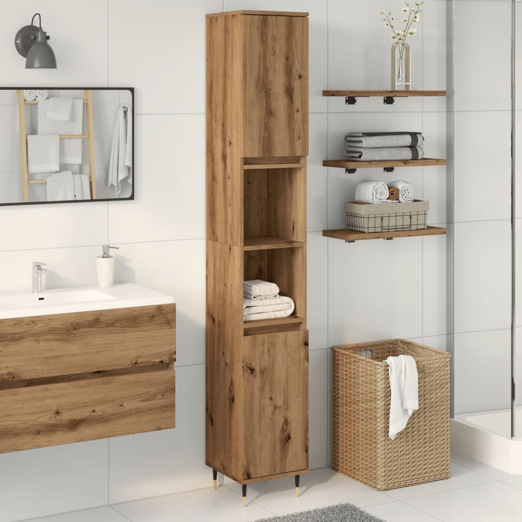 Badkamerkast 30x30x190 cm bewerkt hout artisanaal eikenkleurig is nu te koop bij PeponiXL, paradijselijk wonen!