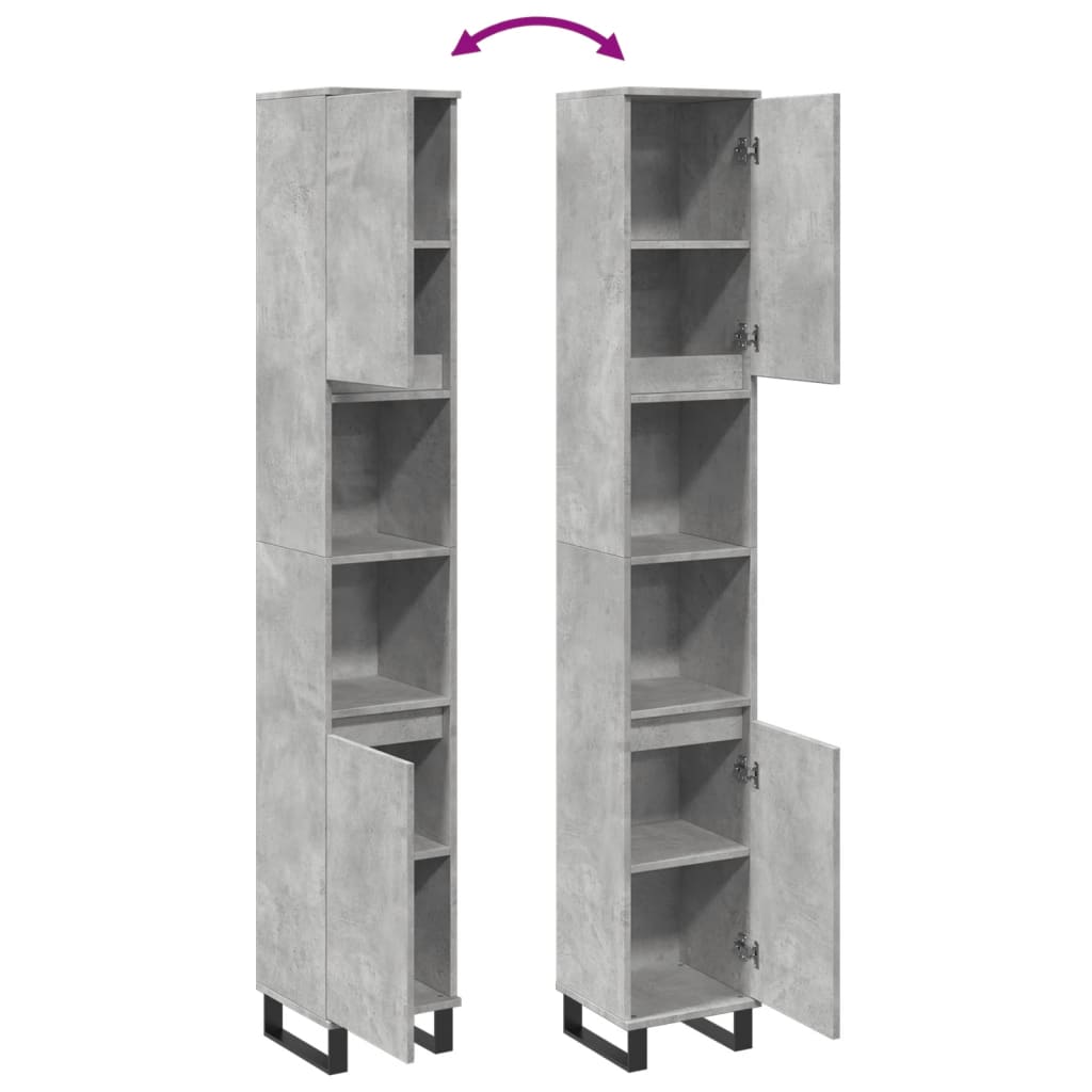 Badkamerkast 30x30x190 cm bewerkt hout betongrijs is nu te koop bij PeponiXL, paradijselijk wonen!