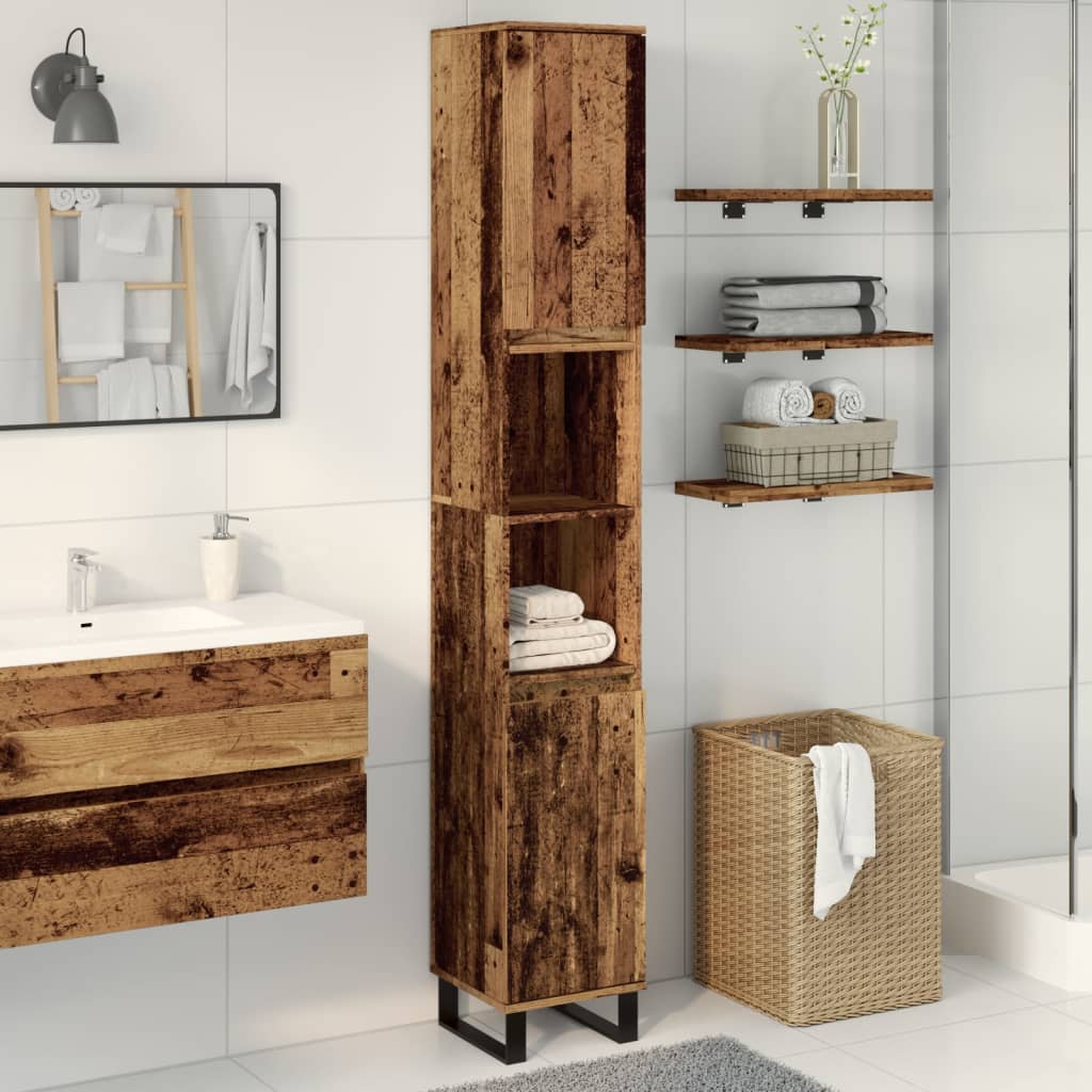 Badkamerkast 30x30x190 cm bewerkt hout oud houtkleurig is nu te koop bij PeponiXL, paradijselijk wonen!