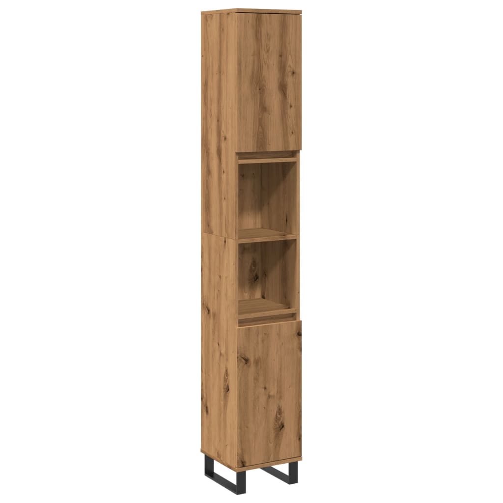 Badkamerkast 30x30x190 cm bewerkt hout artisanaal eikenkleurig is nu te koop bij PeponiXL, paradijselijk wonen!