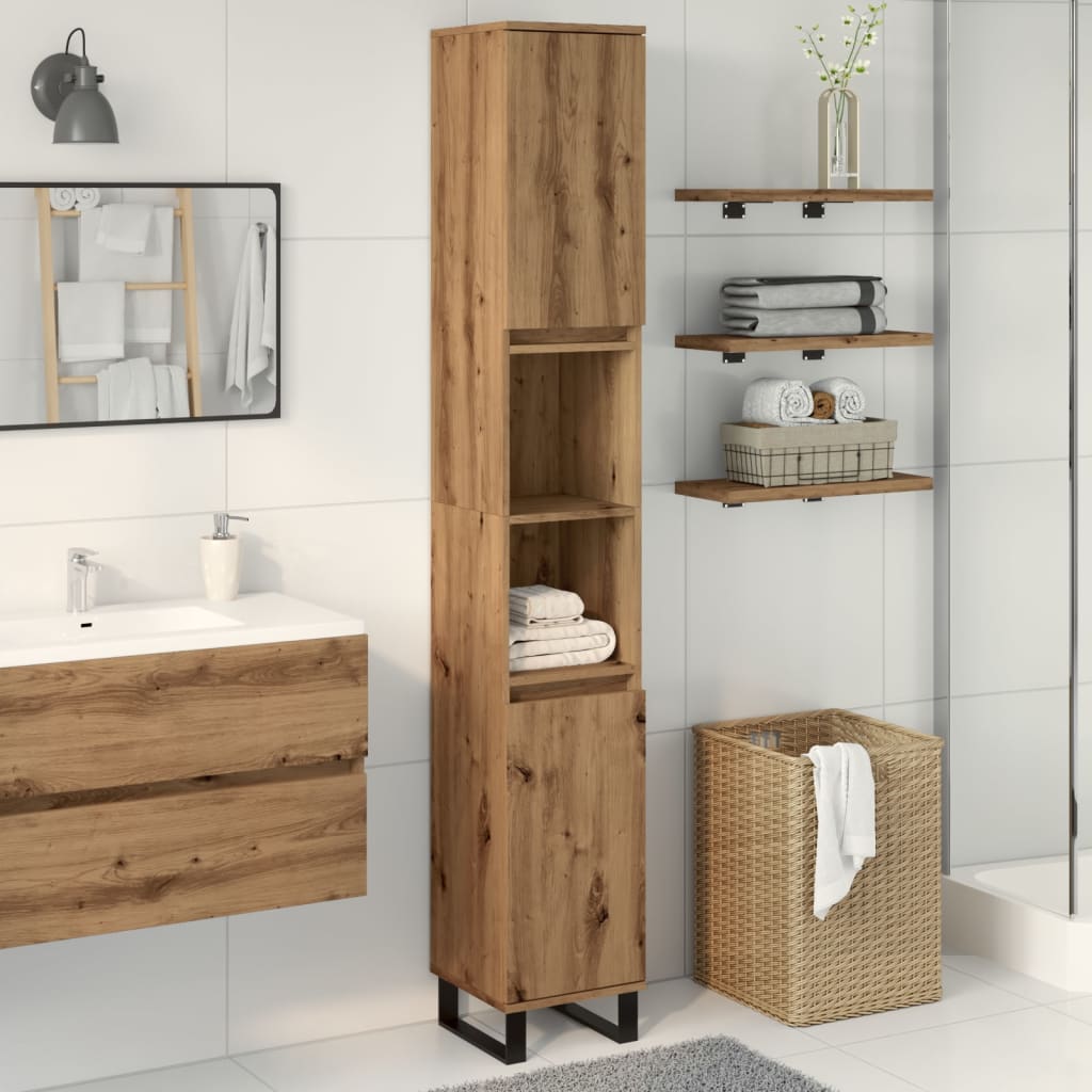 Badkamerkast 30x30x190 cm bewerkt hout artisanaal eikenkleurig is nu te koop bij PeponiXL, paradijselijk wonen!