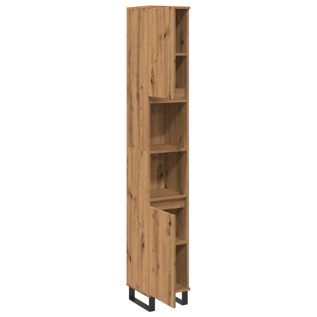 Badkamerkast 30x30x190 cm bewerkt hout artisanaal eikenkleurig is nu te koop bij PeponiXL, paradijselijk wonen!