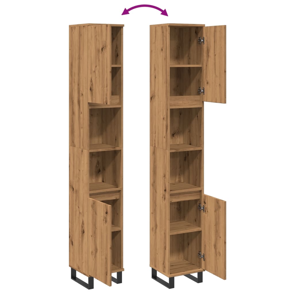 Badkamerkast 30x30x190 cm bewerkt hout artisanaal eikenkleurig is nu te koop bij PeponiXL, paradijselijk wonen!