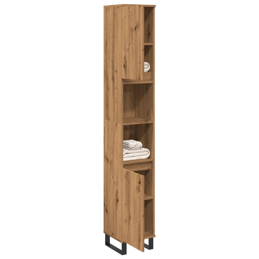 Badkamerkast 30x30x190 cm bewerkt hout artisanaal eikenkleurig is nu te koop bij PeponiXL, paradijselijk wonen!