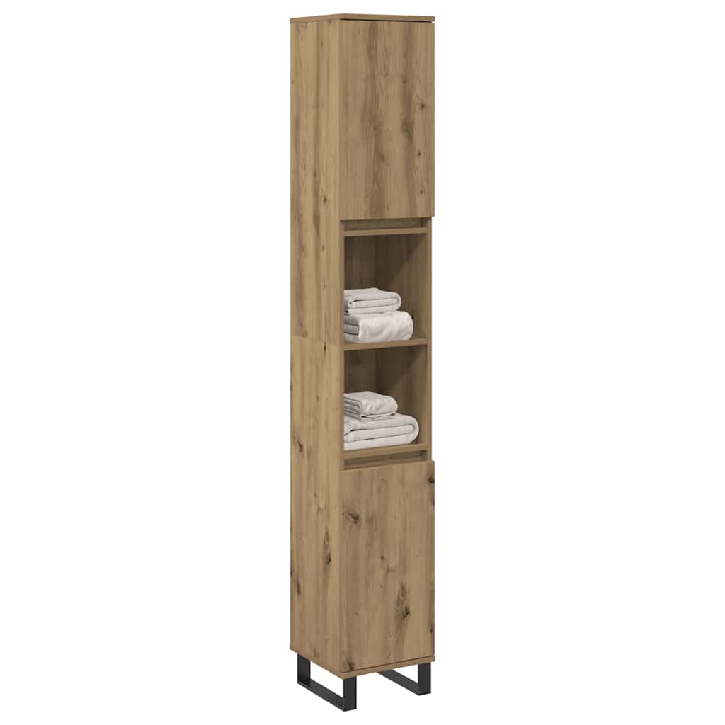 Badkamerkast 30x30x100 cm bewerkt hout artisanaal eikenkleurig is nu te koop bij PeponiXL, paradijselijk wonen!
