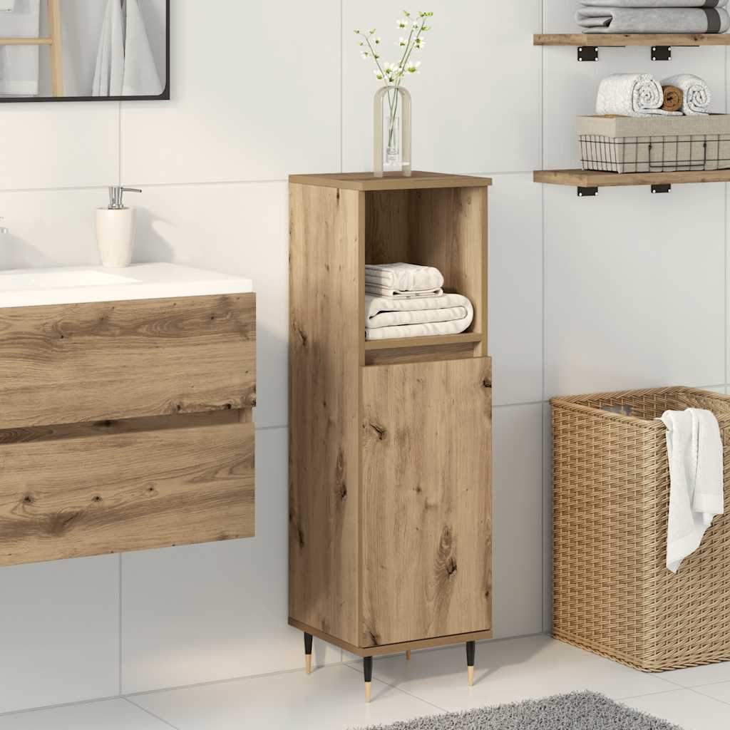 Badkamerkast 30x30x100 cm bewerkt hout artisanaal eikenkleurig is nu te koop bij PeponiXL, paradijselijk wonen!
