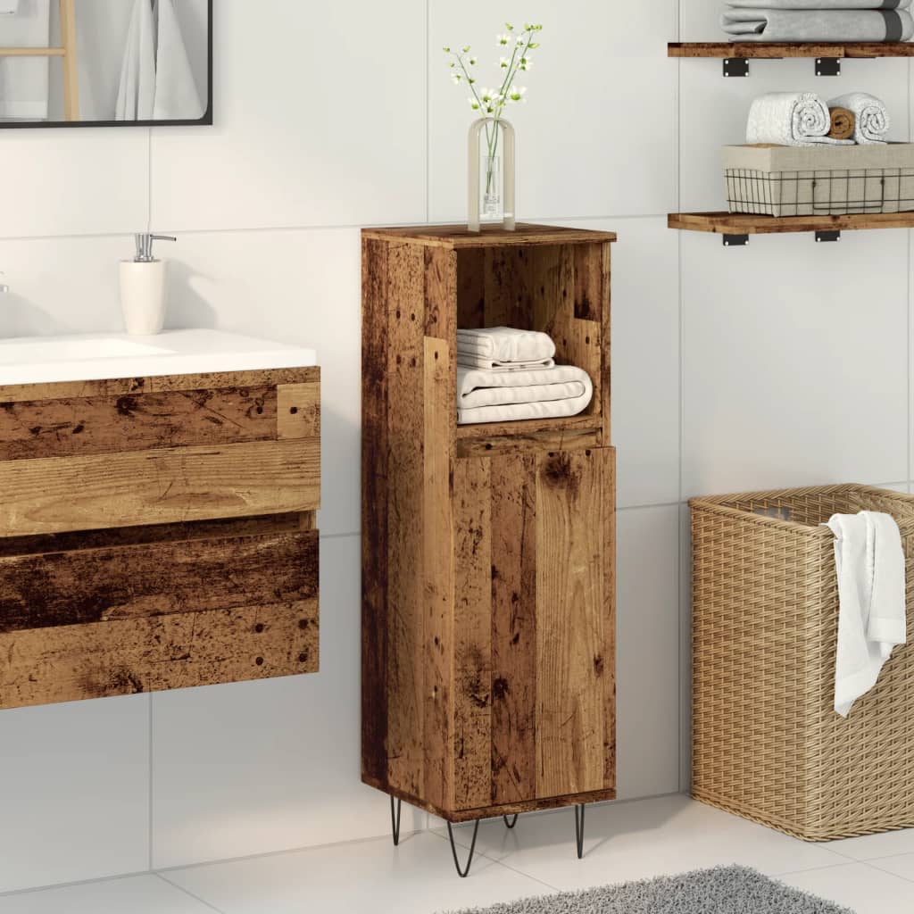 Badkamerkast 30x30x100 cm bewerkt hout oud houtkleurig is nu te koop bij PeponiXL, paradijselijk wonen!