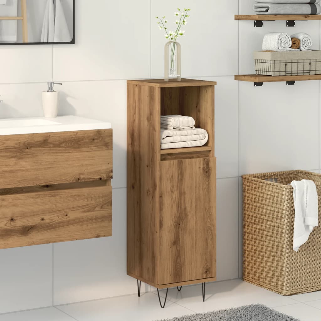Badkamerkast 30x30x100 cm bewerkt hout artisanaal eikenkleurig is nu te koop bij PeponiXL, paradijselijk wonen!