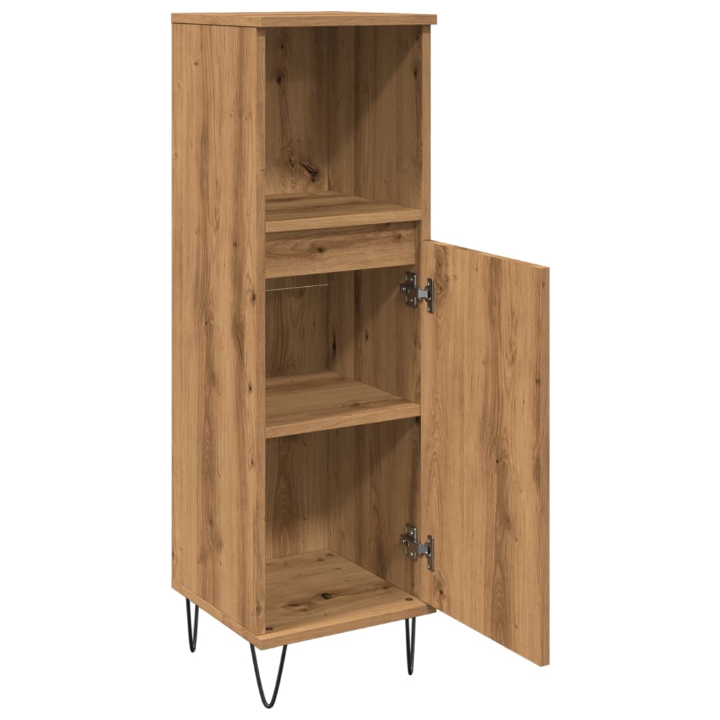 Badkamerkast 30x30x100 cm bewerkt hout artisanaal eikenkleurig is nu te koop bij PeponiXL, paradijselijk wonen!