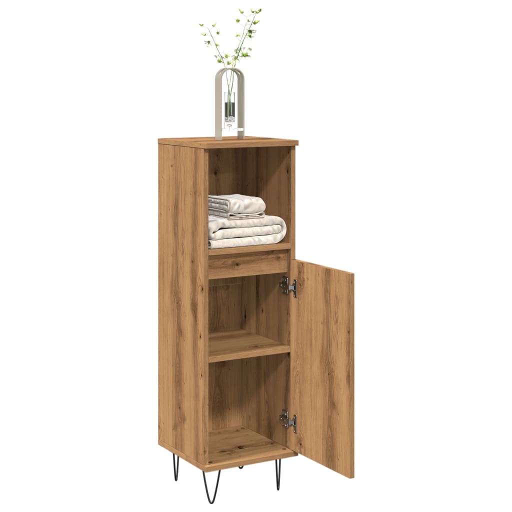 Badkamerkast 30x30x100 cm bewerkt hout artisanaal eikenkleurig is nu te koop bij PeponiXL, paradijselijk wonen!