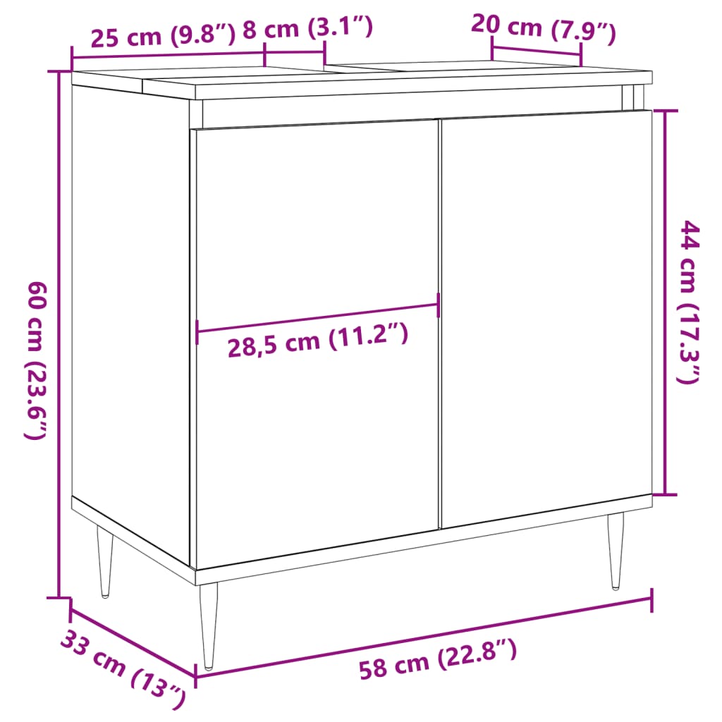 Badkamerkast 58x33x60 cm bewerkt hout betongrijs is nu te koop bij PeponiXL, paradijselijk wonen!