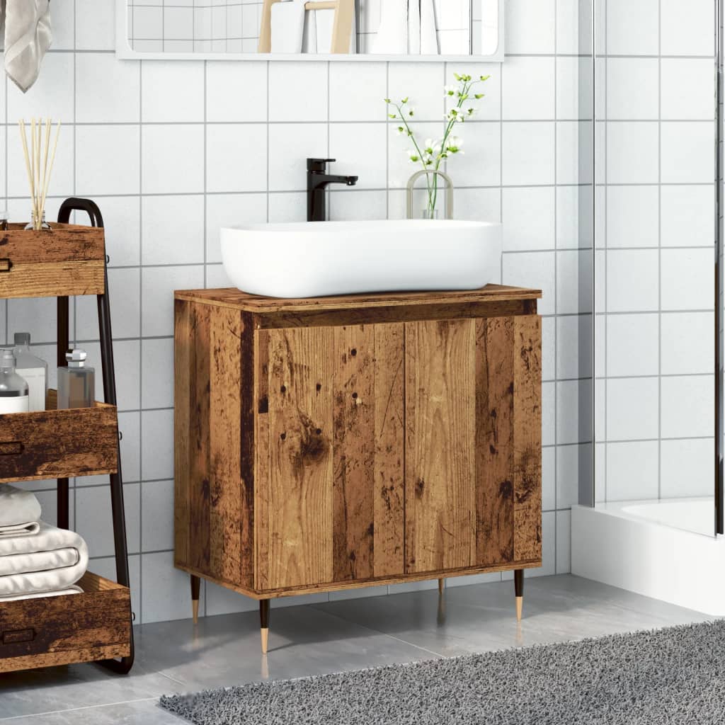 Badkamerkast 58x33x60 cm bewerkt hout oud houtkleurig is nu te koop bij PeponiXL, paradijselijk wonen!