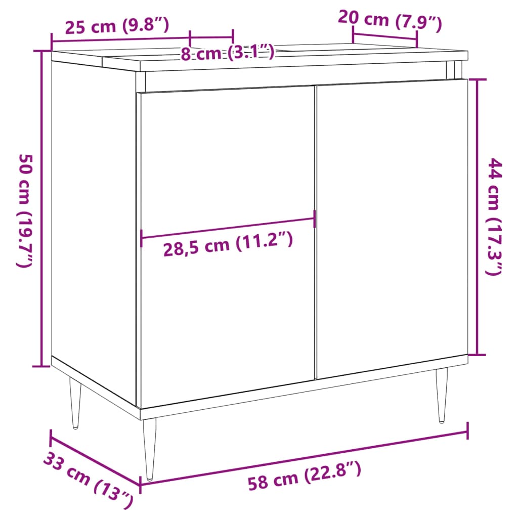 Badkamerkast 58x33x60 cm bewerkt hout oud houtkleurig is nu te koop bij PeponiXL, paradijselijk wonen!