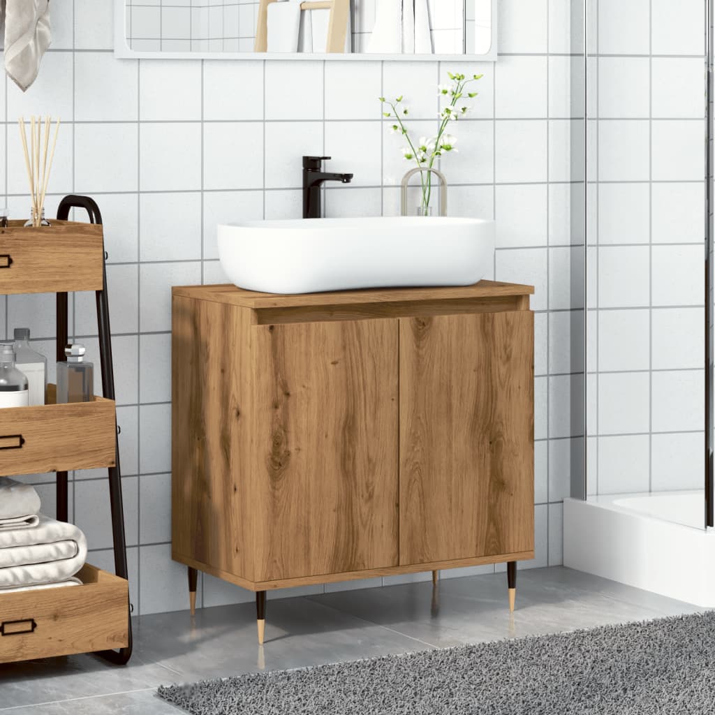 Badkamerkast 58x33x60 cm bewerkt hout artisanaal eikenkleurig is nu te koop bij PeponiXL, paradijselijk wonen!
