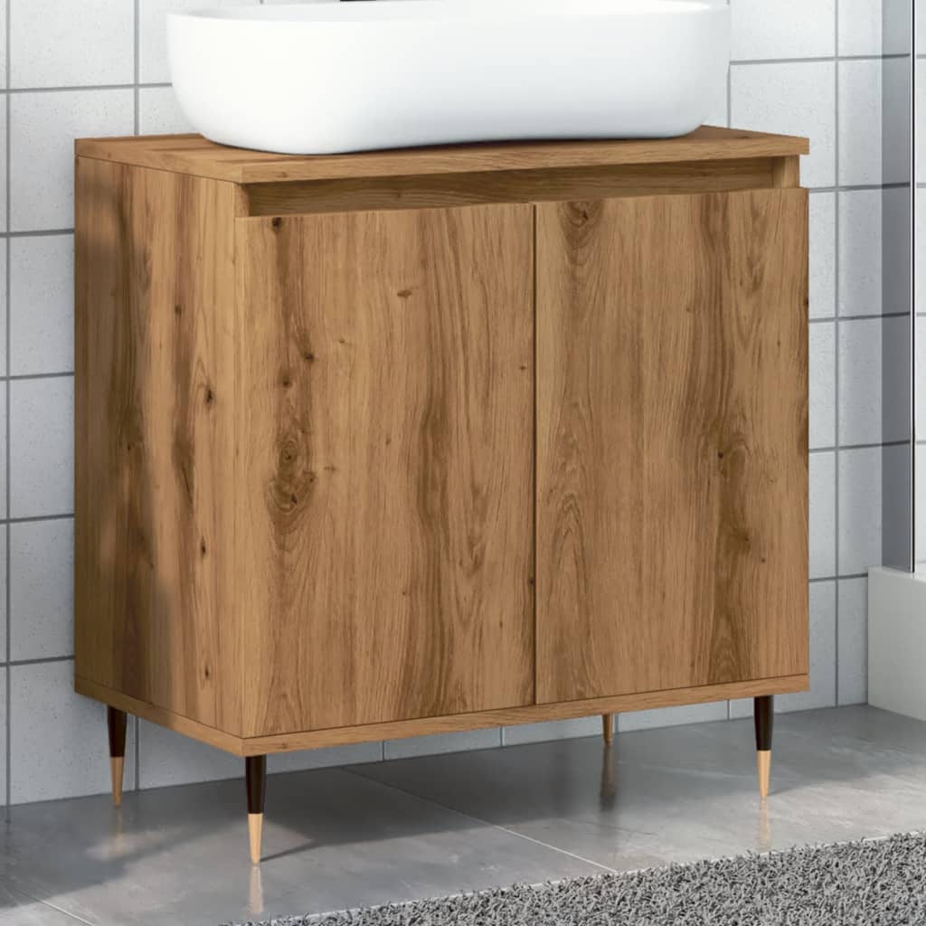 Badkamerkast 58x33x60 cm bewerkt hout artisanaal eikenkleurig is nu te koop bij PeponiXL, paradijselijk wonen!