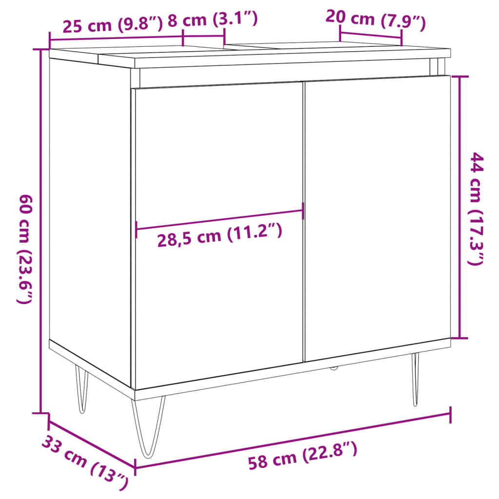 Badkamerkast 58x33x60 cm bewerkt hout betongrijs is nu te koop bij PeponiXL, paradijselijk wonen!