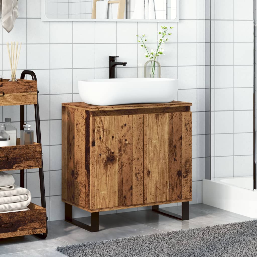 Badkamerkast 58x33x60 cm bewerkt hout oud houtkleurig is nu te koop bij PeponiXL, paradijselijk wonen!