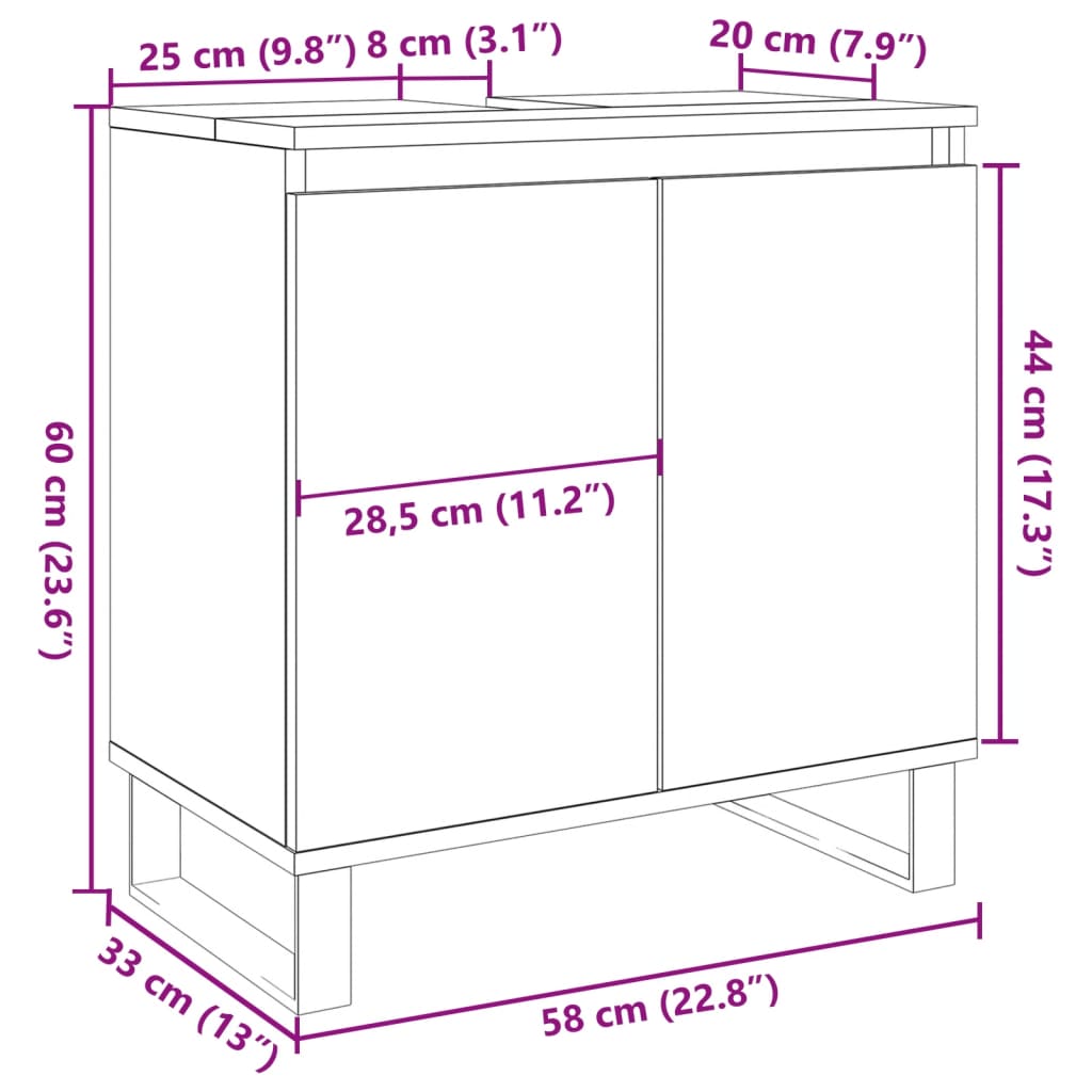 Badkamerkast 58x33x60 cm bewerkt hout oud houtkleurig is nu te koop bij PeponiXL, paradijselijk wonen!