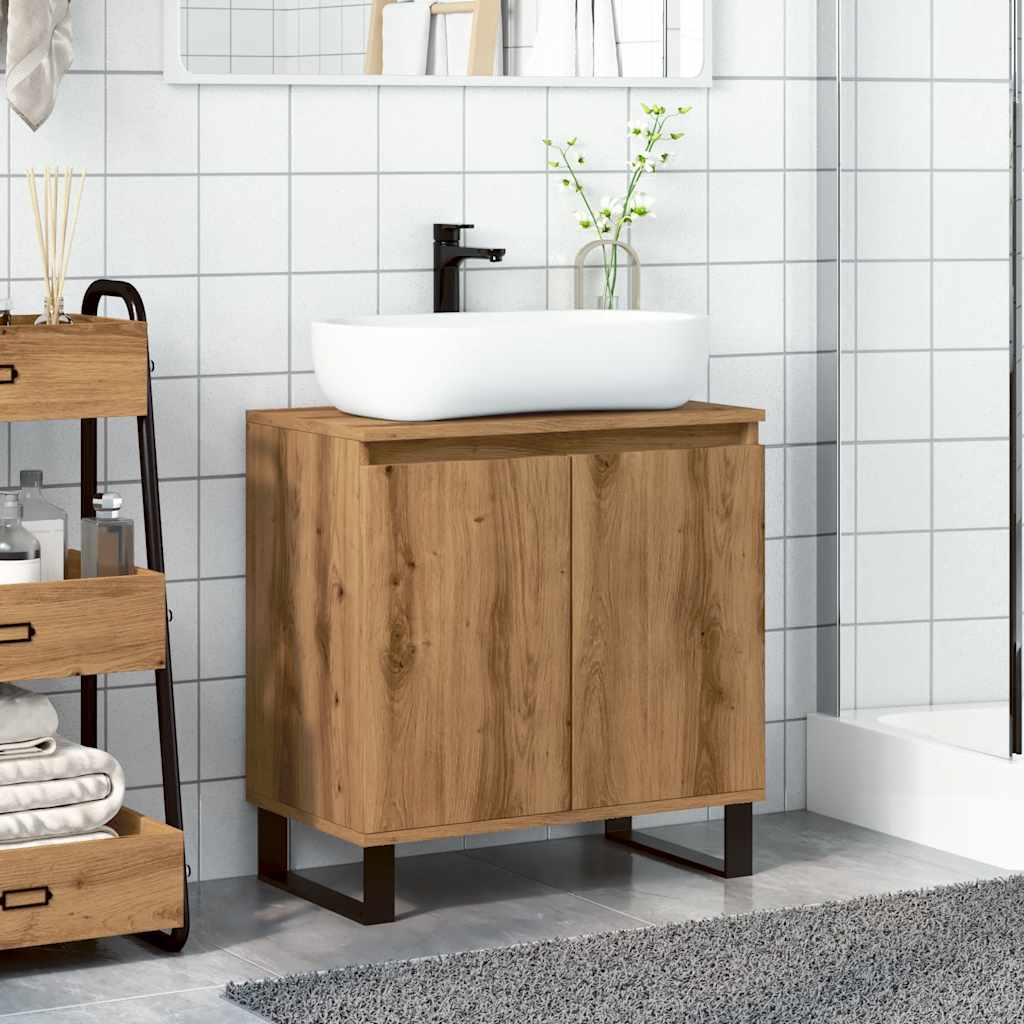 Badkamerkast 58x33x60 cm bewerkt hout artisanaal eikenkleurig is nu te koop bij PeponiXL, paradijselijk wonen!