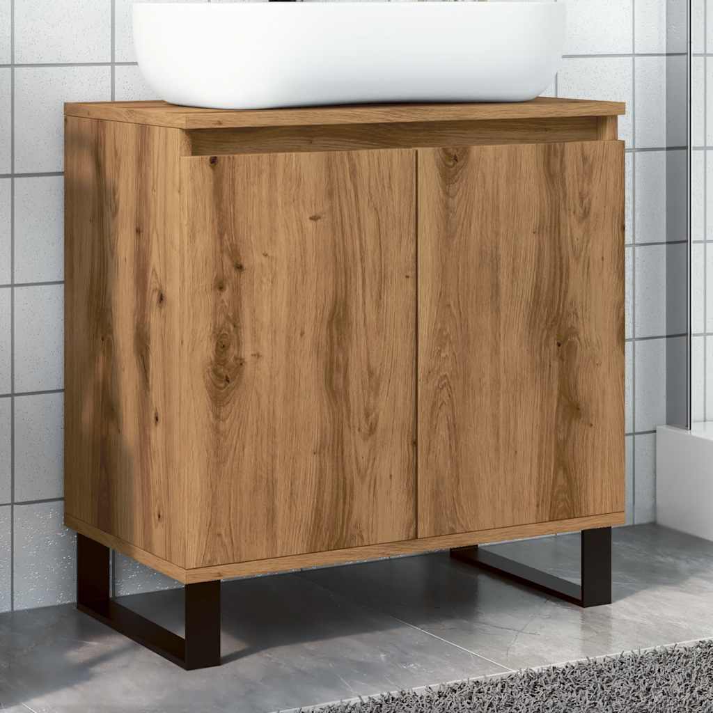 Badkamerkast 58x33x60 cm bewerkt hout artisanaal eikenkleurig is nu te koop bij PeponiXL, paradijselijk wonen!