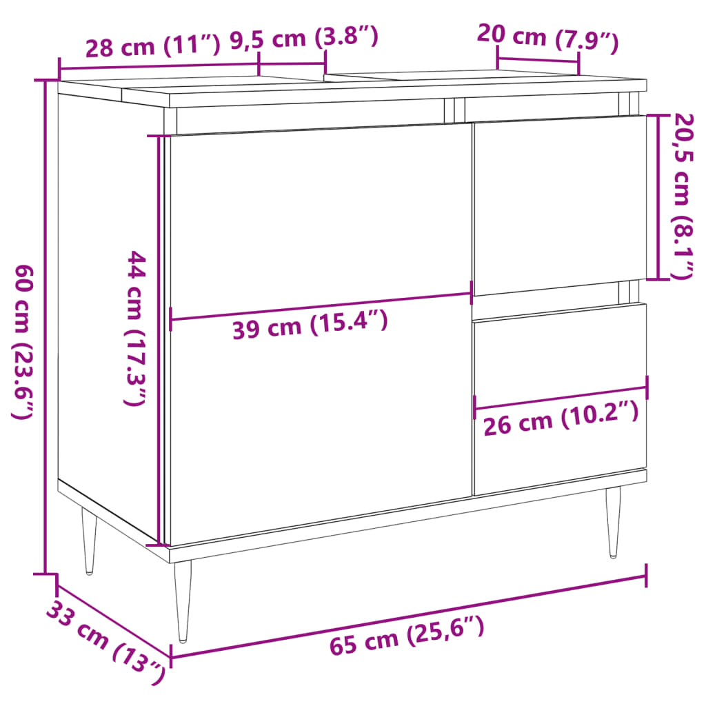 Badkamerkast 65x33x60 cm bewerkt hout betongrijs is nu te koop bij PeponiXL, paradijselijk wonen!