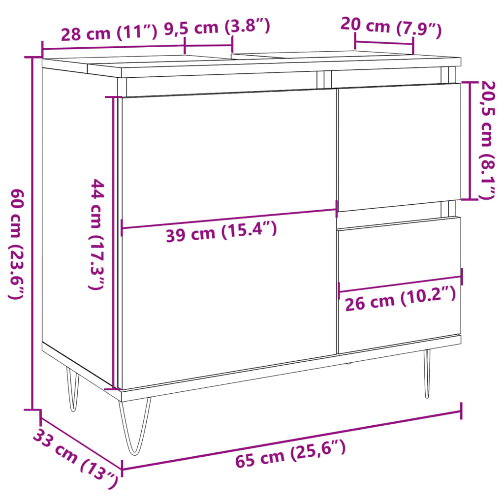 Badkamerkast 65x33x60 cm bewerkt hout betongrijs is nu te koop bij PeponiXL, paradijselijk wonen!