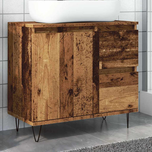 Badkamerkast 65x33x60 cm bewerkt hout oud houtkleurig is nu te koop bij PeponiXL, paradijselijk wonen!
