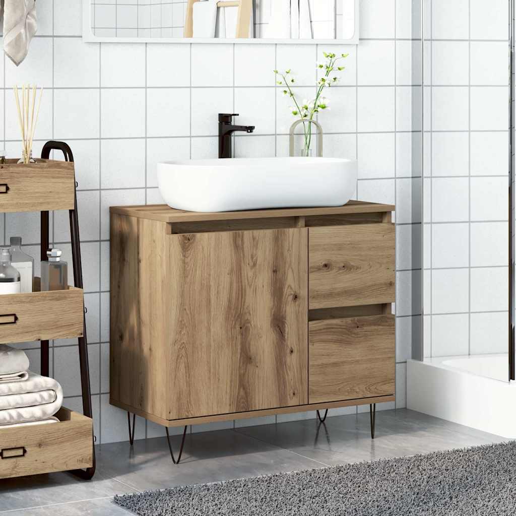 Badkamerkast 65x33x60 cm bewerkt hout artisanaal eikenkleurig is nu te koop bij PeponiXL, paradijselijk wonen!