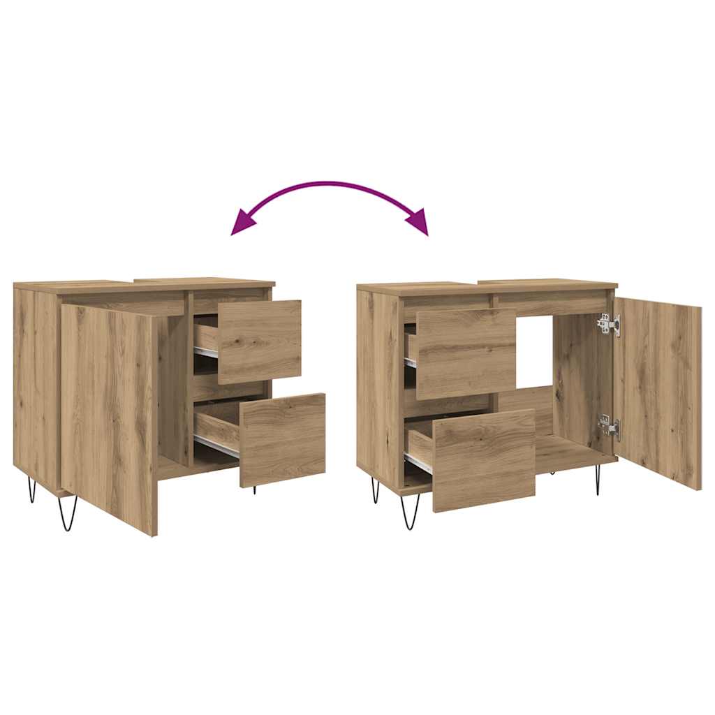 Badkamerkast 65x33x60 cm bewerkt hout artisanaal eikenkleurig is nu te koop bij PeponiXL, paradijselijk wonen!