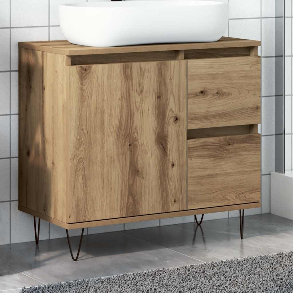 Badkamerkast 65x33x60 cm bewerkt hout artisanaal eikenkleurig is nu te koop bij PeponiXL, paradijselijk wonen!