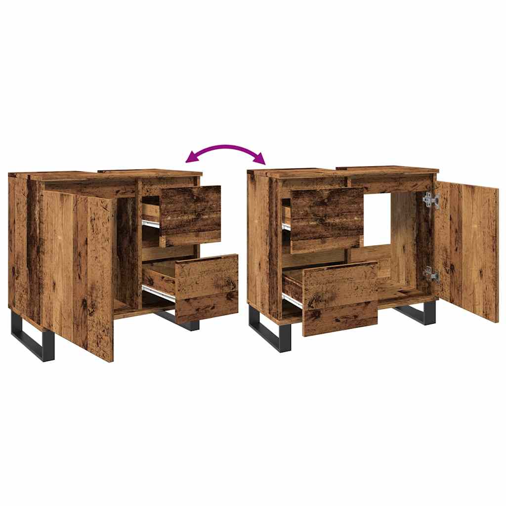 Badkamerkast 65x33x60 cm bewerkt hout oud houtkleurig is nu te koop bij PeponiXL, paradijselijk wonen!