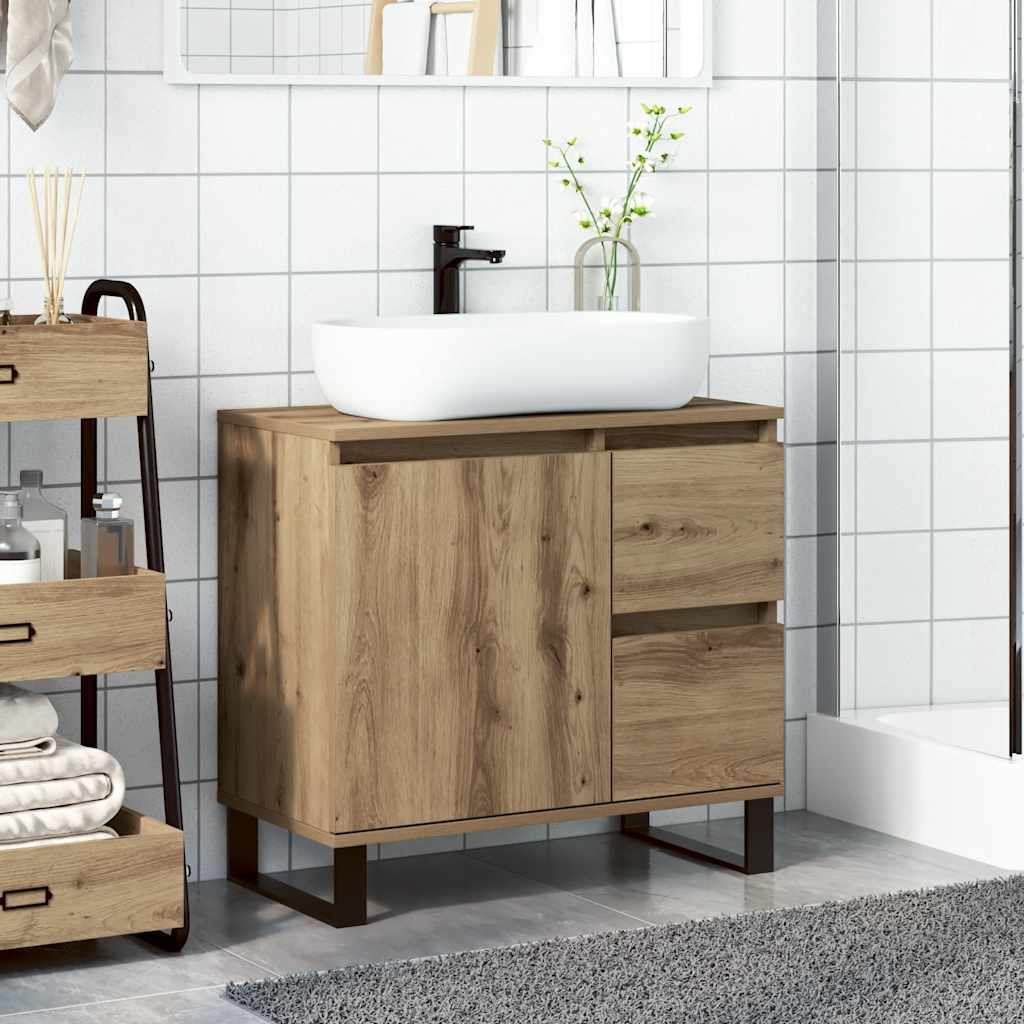 Badkamerkast 65x33x60 cm bewerkt hout artisanaal eikenkleurig is nu te koop bij PeponiXL, paradijselijk wonen!