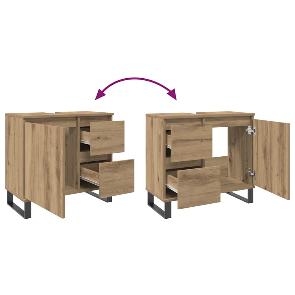 Badkamerkast 65x33x60 cm bewerkt hout artisanaal eikenkleurig is nu te koop bij PeponiXL, paradijselijk wonen!