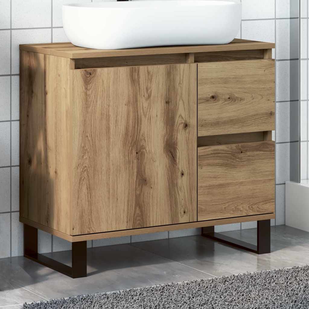 Badkamerkast 65x33x60 cm bewerkt hout artisanaal eikenkleurig is nu te koop bij PeponiXL, paradijselijk wonen!